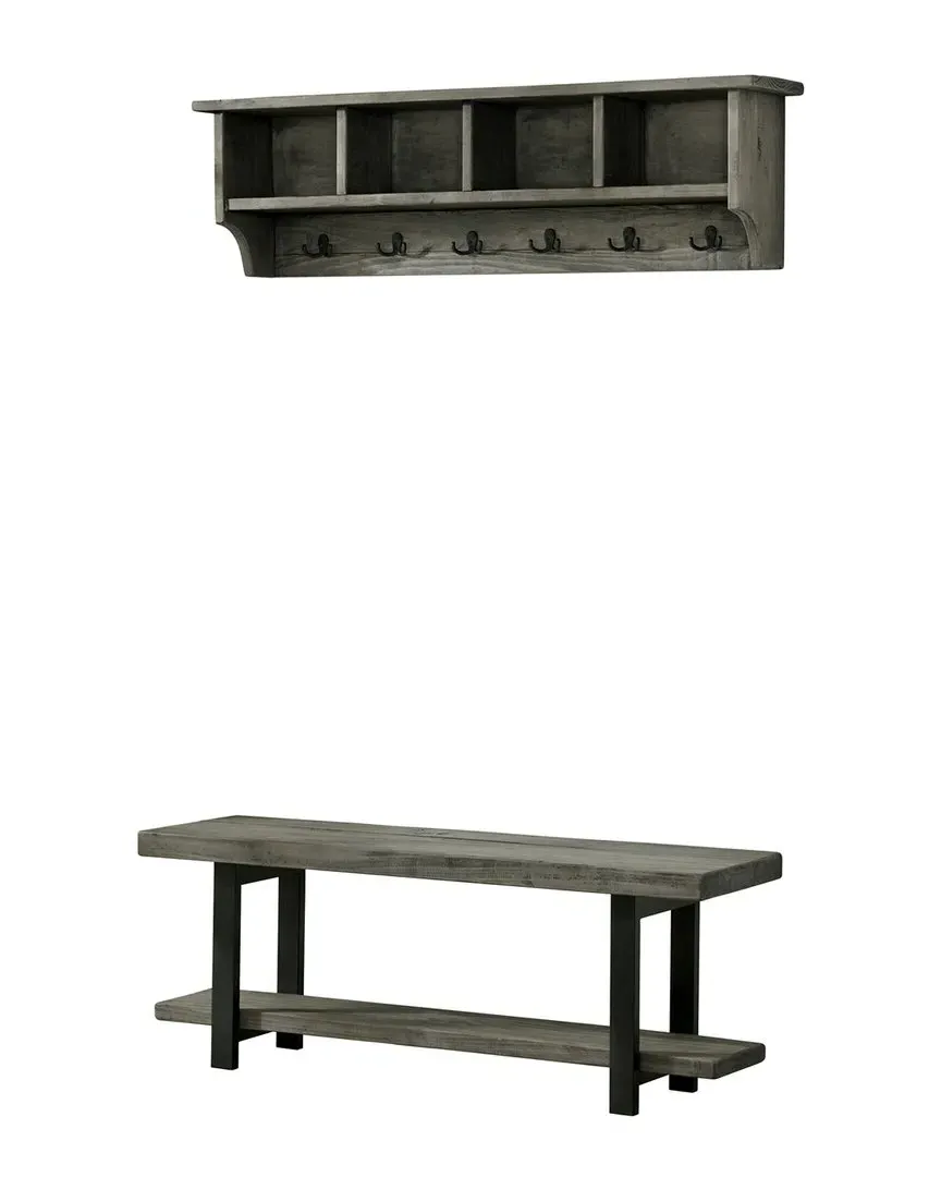 Pomona 48in Wall Coat Hook with Bench - Slate Grey, Pine Wood