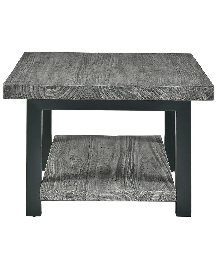 Pomona Square Coffee Table with Shelf - Slate Grey, Pine Wood
