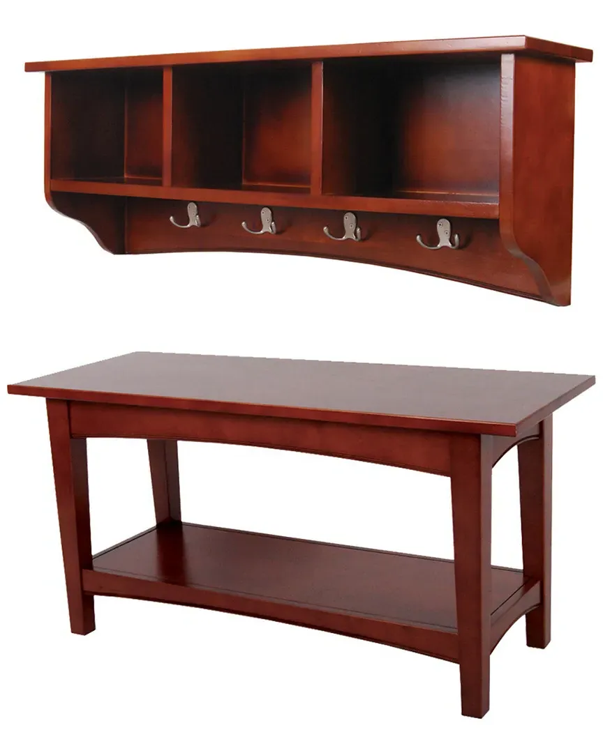 Shaker Cottage Storage Coat Hook with Bench Set - Cherry