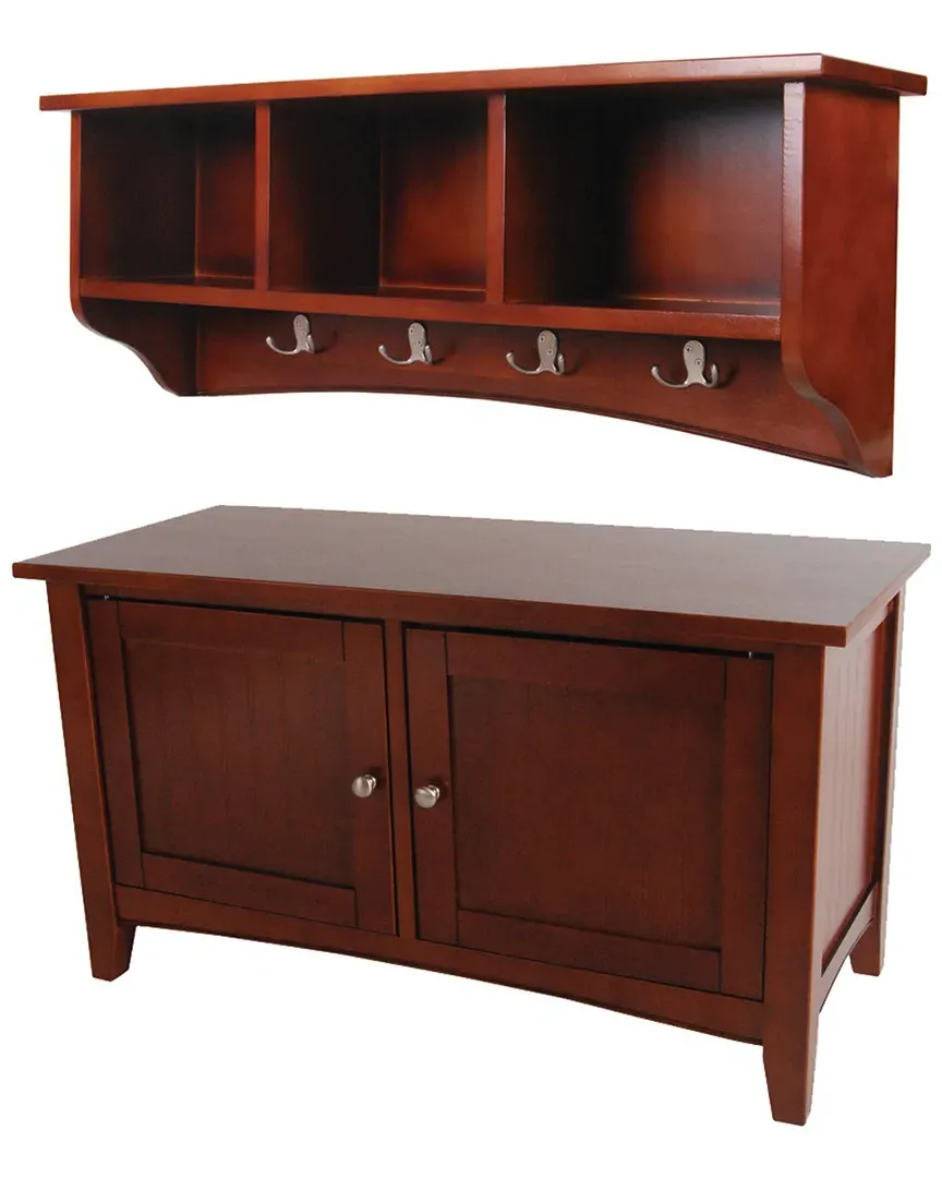 Shaker Cottage Storage Coat Hook with Cabinet Bench Set - Cherry
