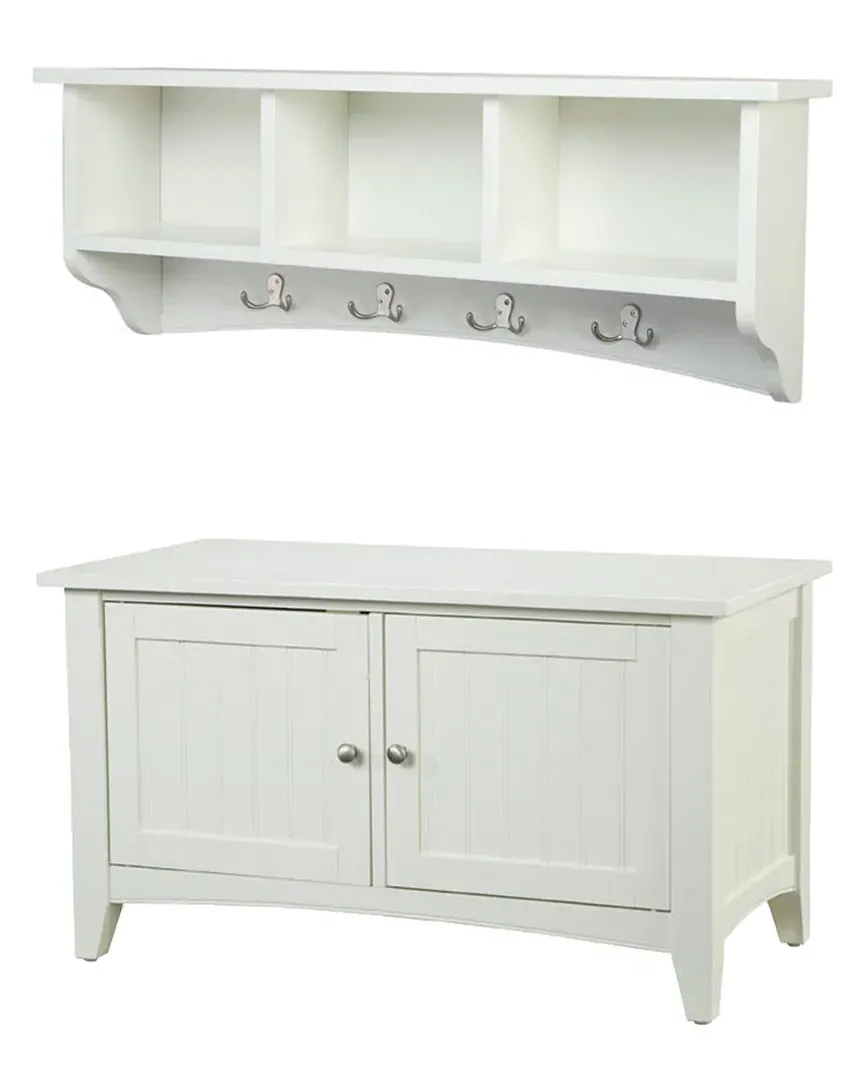 Shaker Cottage Storage Coat Hook with Cabinet Bench Set - Ivory