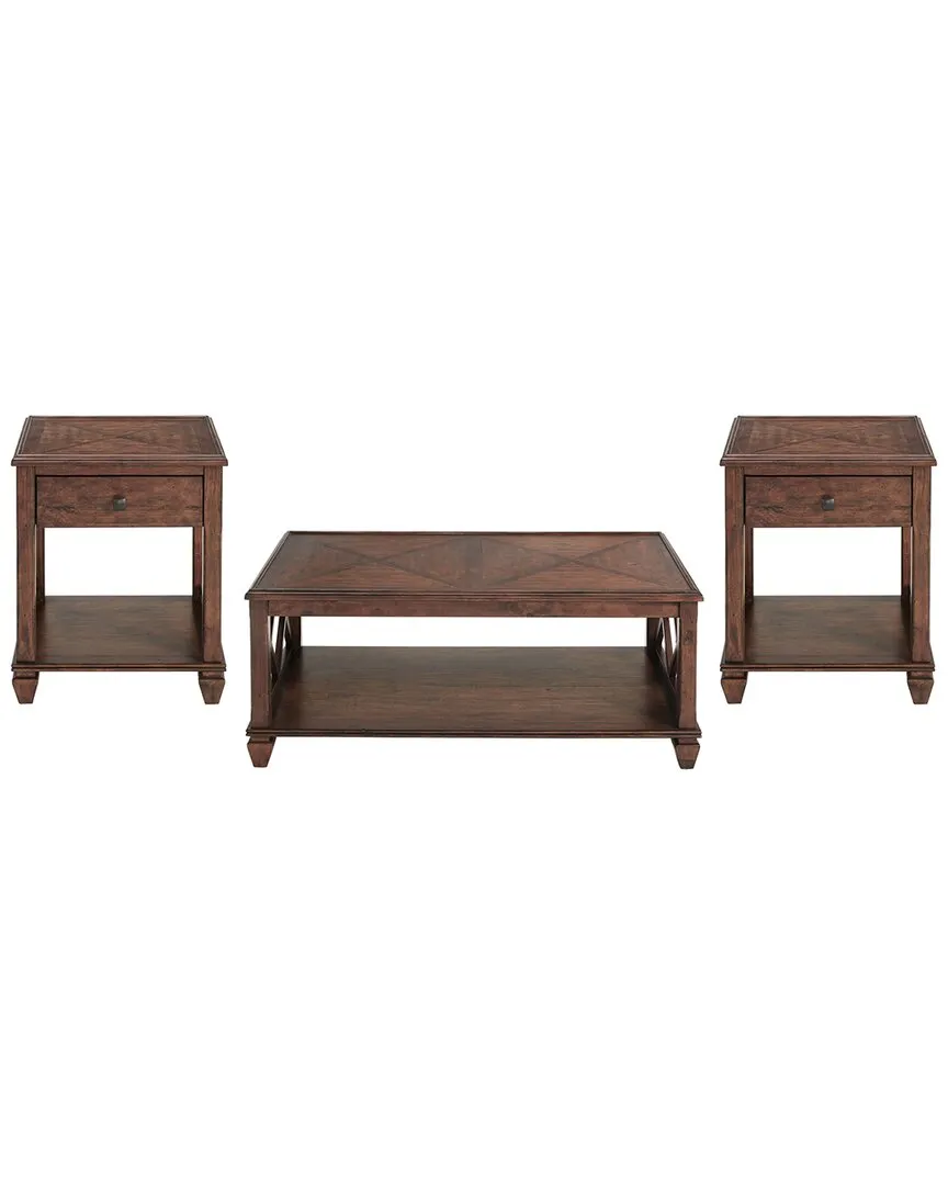 Stockbridge 3-Piece Living Room Table Set - Cherry, Pine Wood