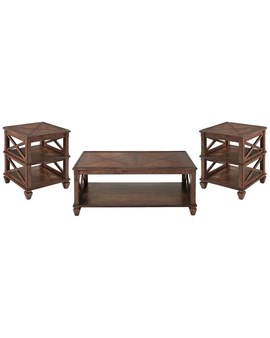 Stockbridge 3-Piece Table Set with 2-Shelf End Tables - Cherry image