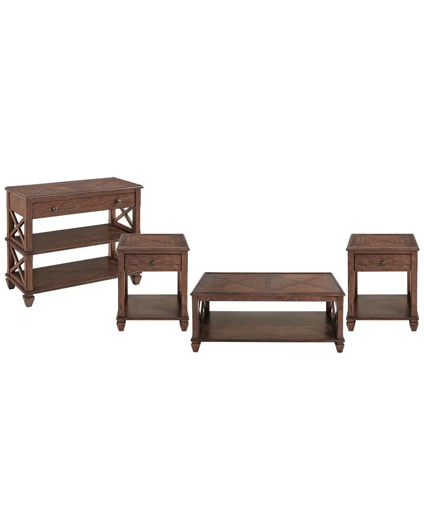 Stockbridge 4-Piece Living Room Table Set - Cherry, Pine Wood