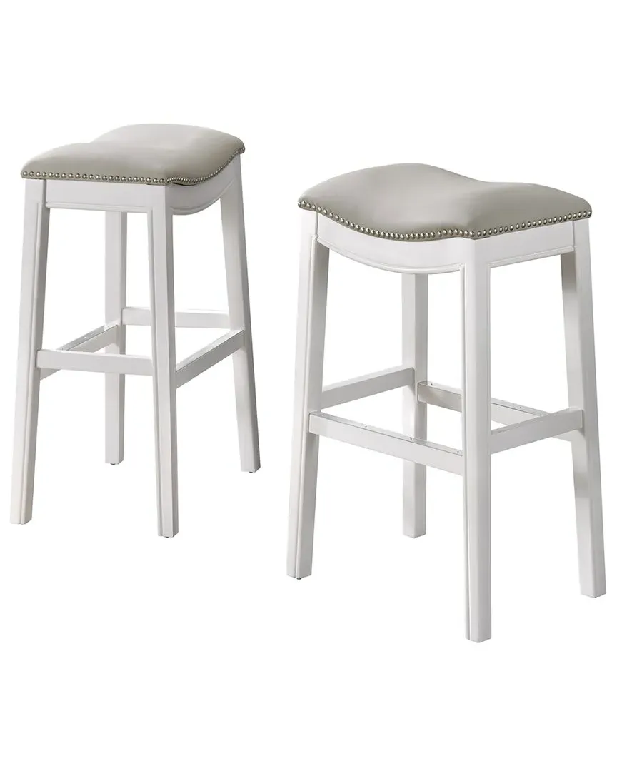 Williston Set of 2 Bar Height Stools - White, Rubberwood