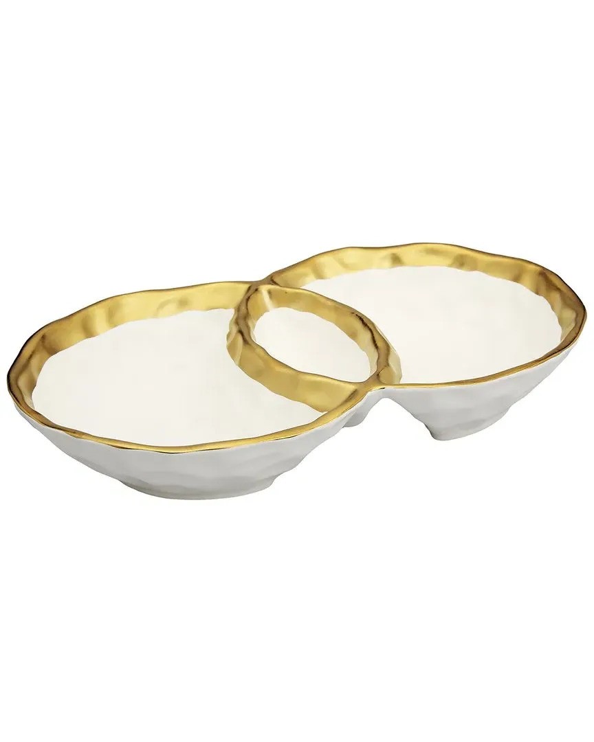 10.75in Round Double Bowl with Gold Rim - White, Porcelain image