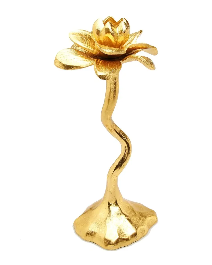 11.5in Twisted Flower Candle Holder - Gold image