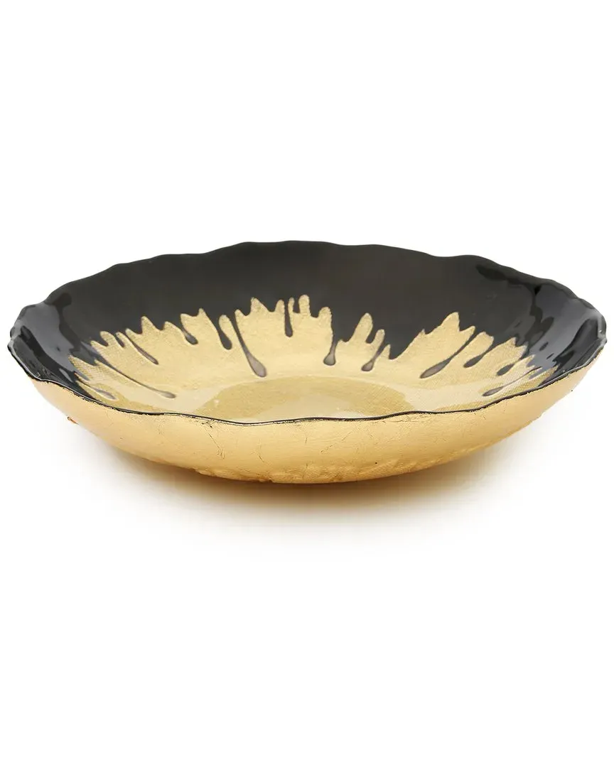 11.75in Salad Bowl - Black, Gold Dipped