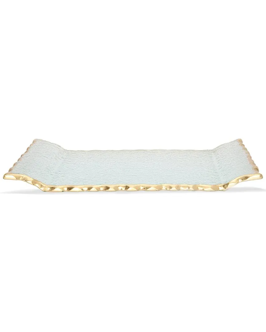 11in Glass Oblong Tray with Gold Edge - Gold image