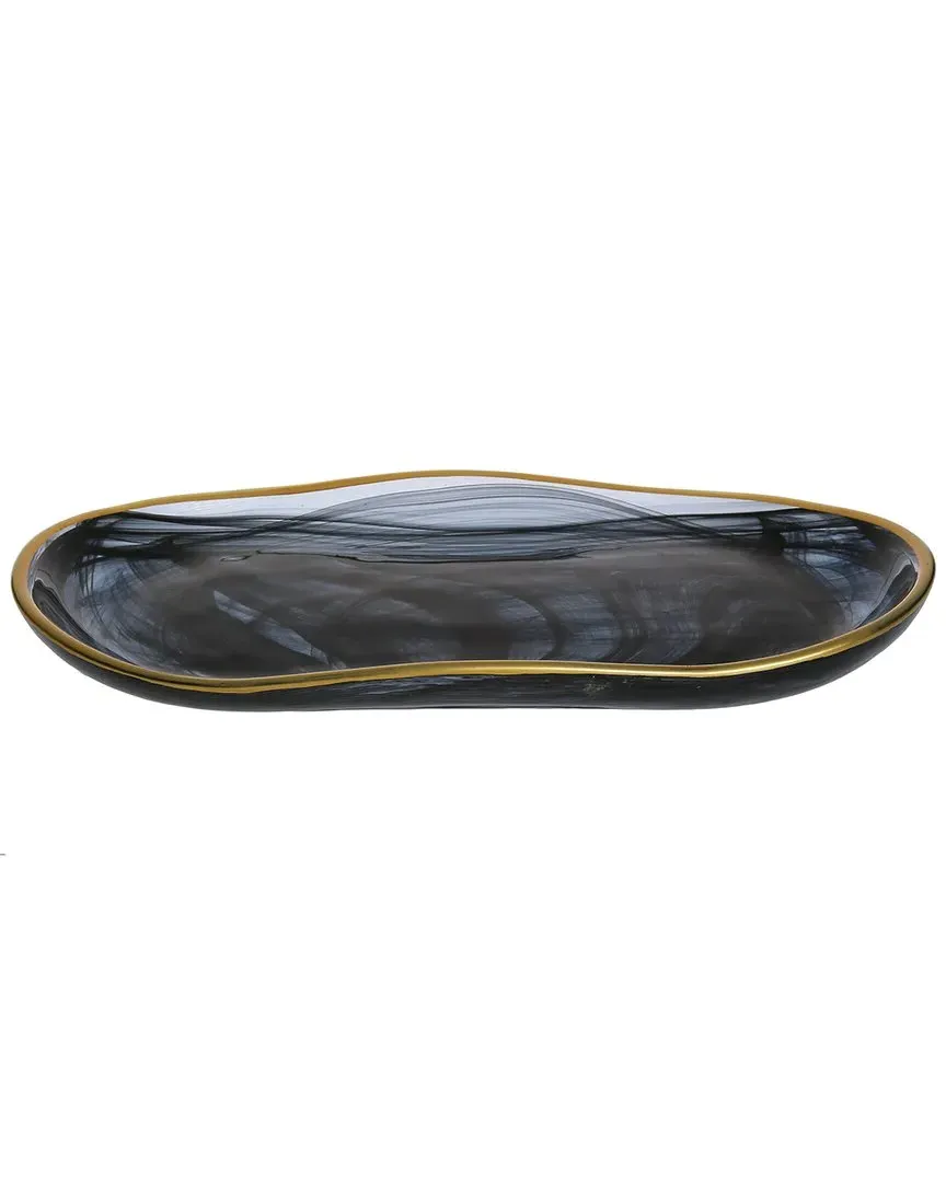 11in Oval Tray with Gold Trim - Black, Alabaster image