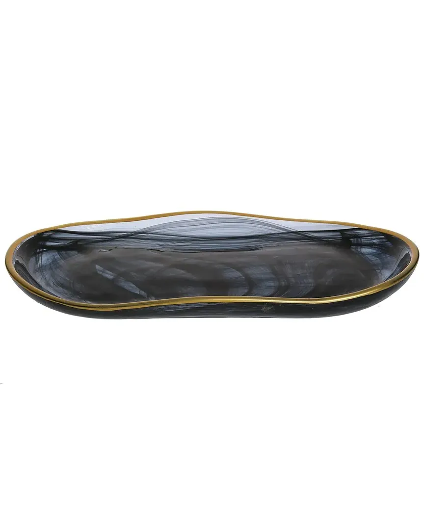 13.75in Oval Tray with Gold Trim - Black, Alabaster