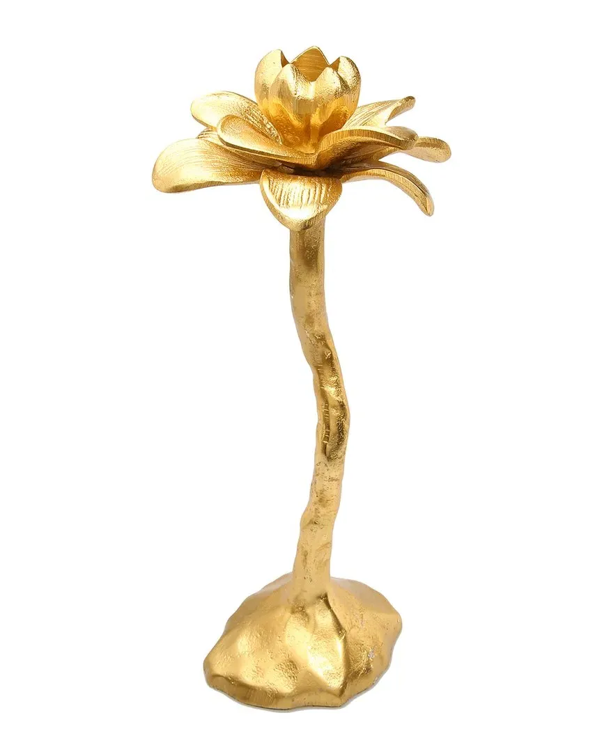 13in Twisted Flower Candle Holder - Gold