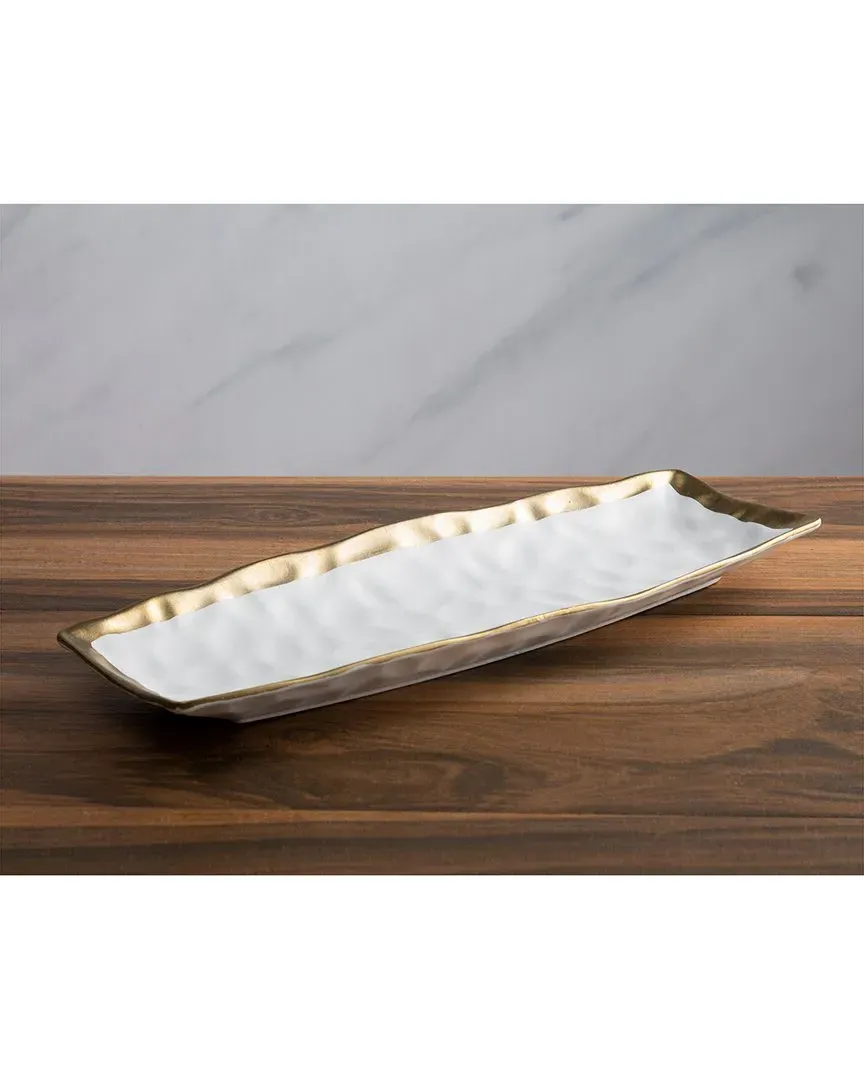 15.5in Oblong Tray with Gold Rim - White, Porcelain image