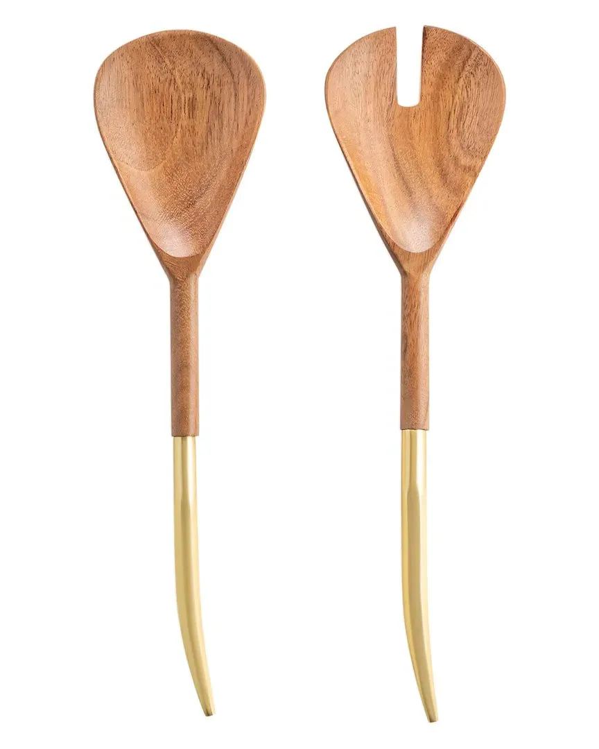 2pc Salad Server Set - Gold, Wood image