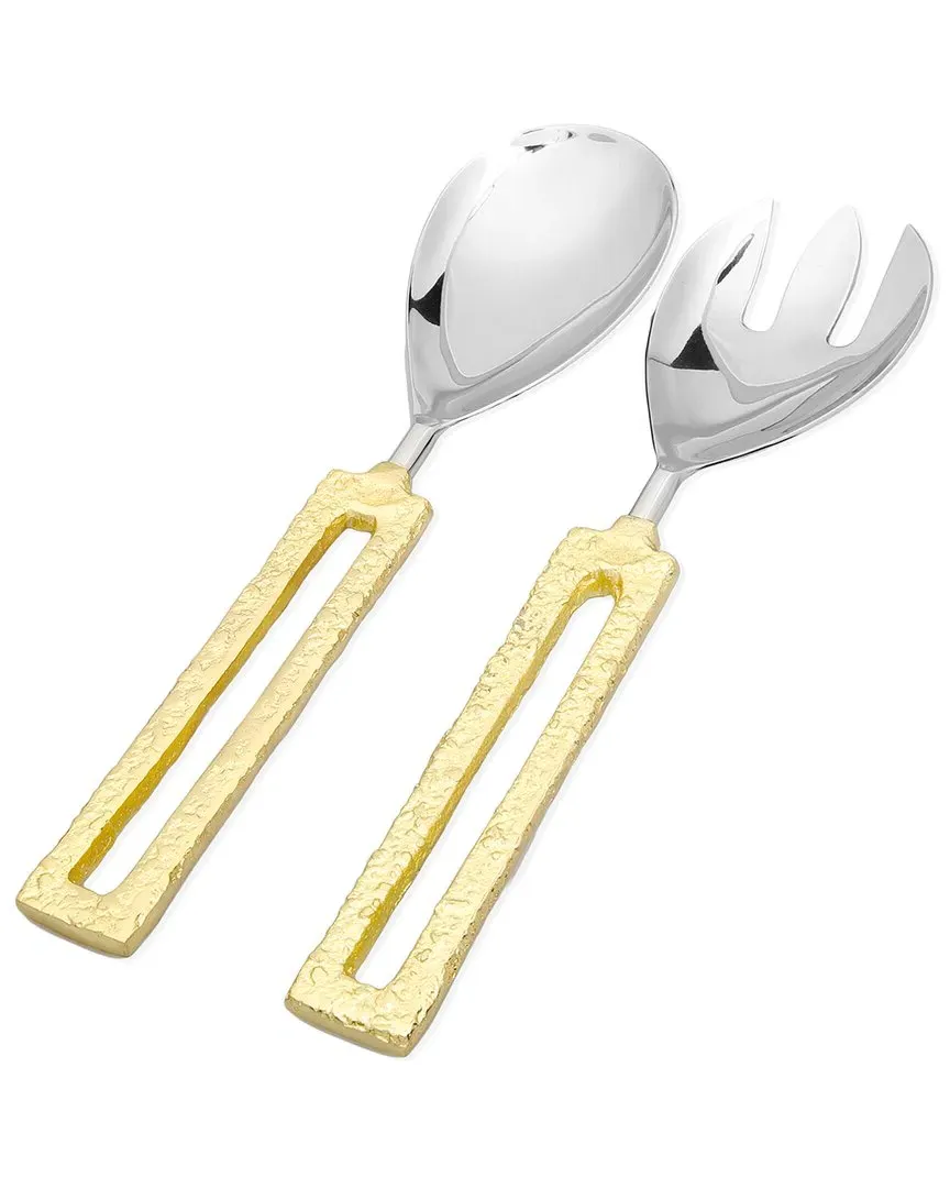 2pc Square Handle Salad Servers - Gold image