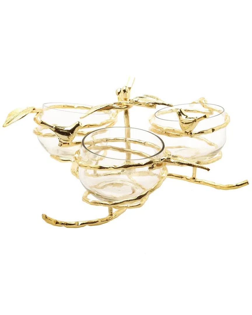 3 Bowl Relish Dish - Gold image