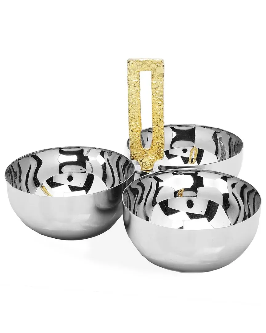 3 Bowl Relish Dish with Loop Handle - Silver image
