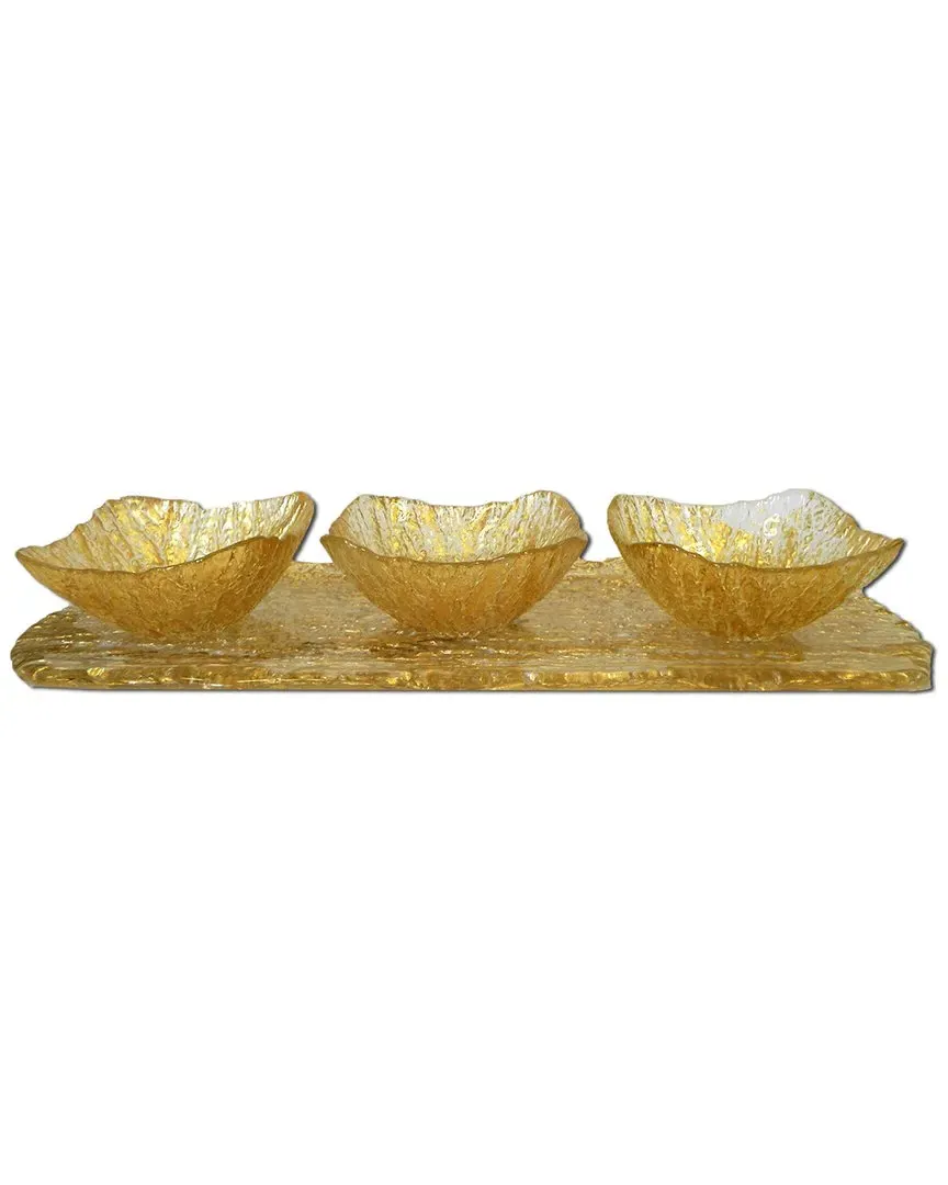 3 Bowl Relish Dish with Tray - Gold