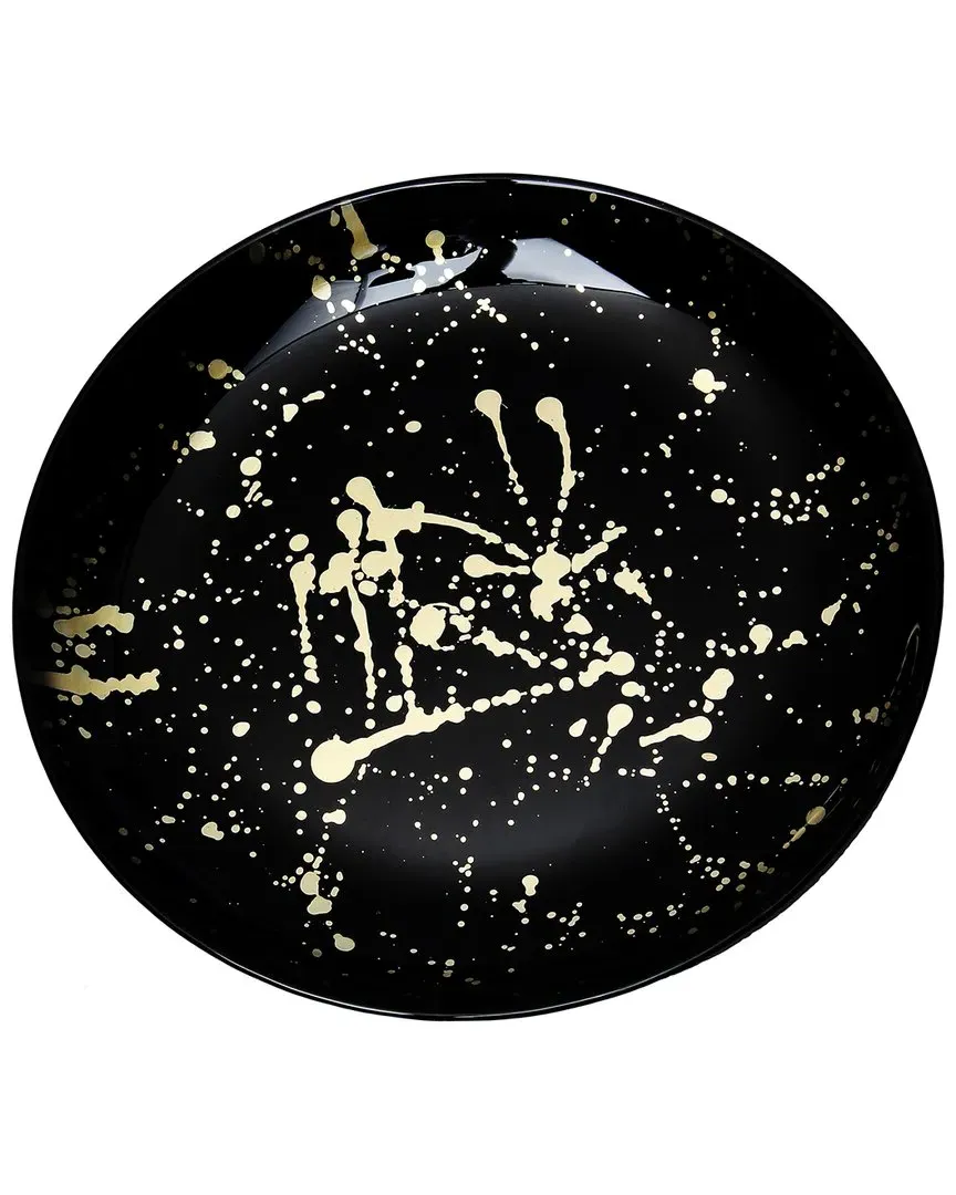 8in Dinner Plates Set of 4 - Black, Gold Design image