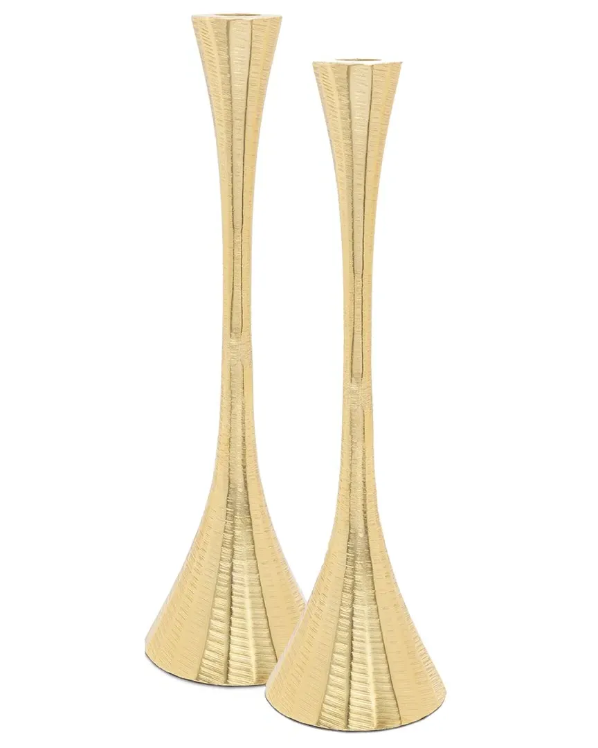 9in Geometric Candlesticks Set - Gold, Stainless Steel image