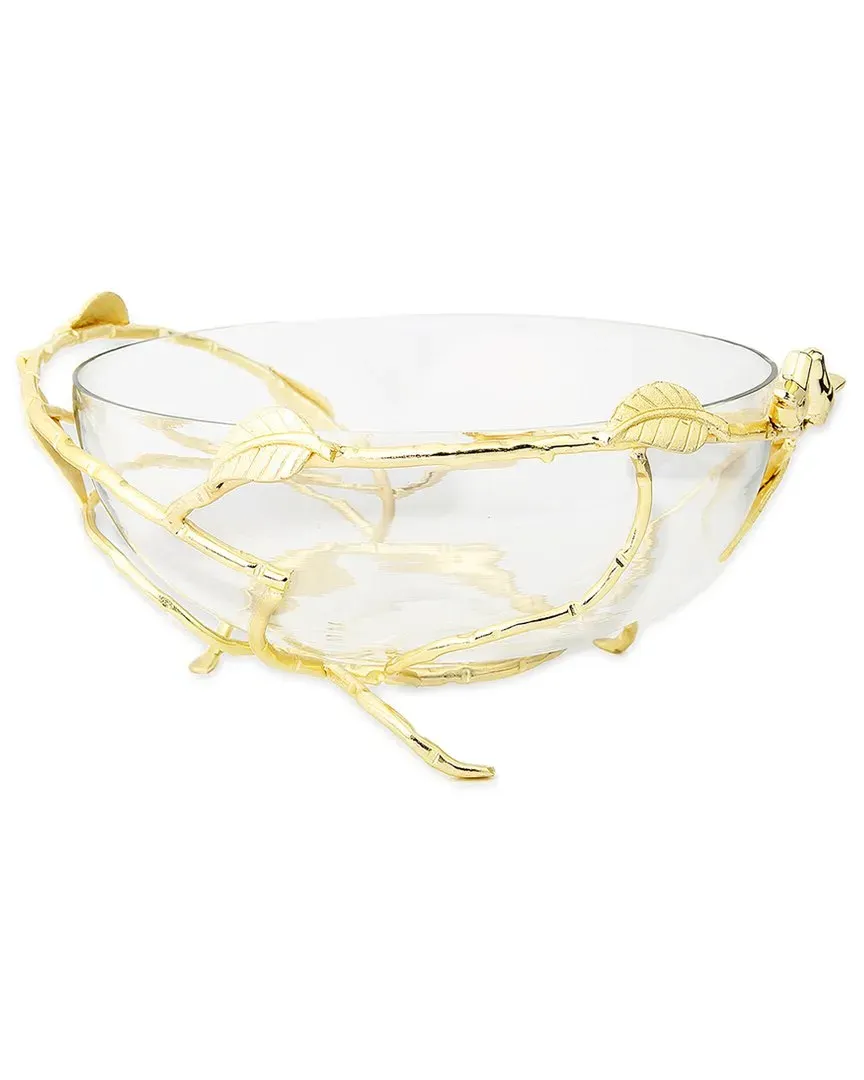 Alice Pazkus 12.5in Glass Bowl on Stainless Leaf Stand - Gold image