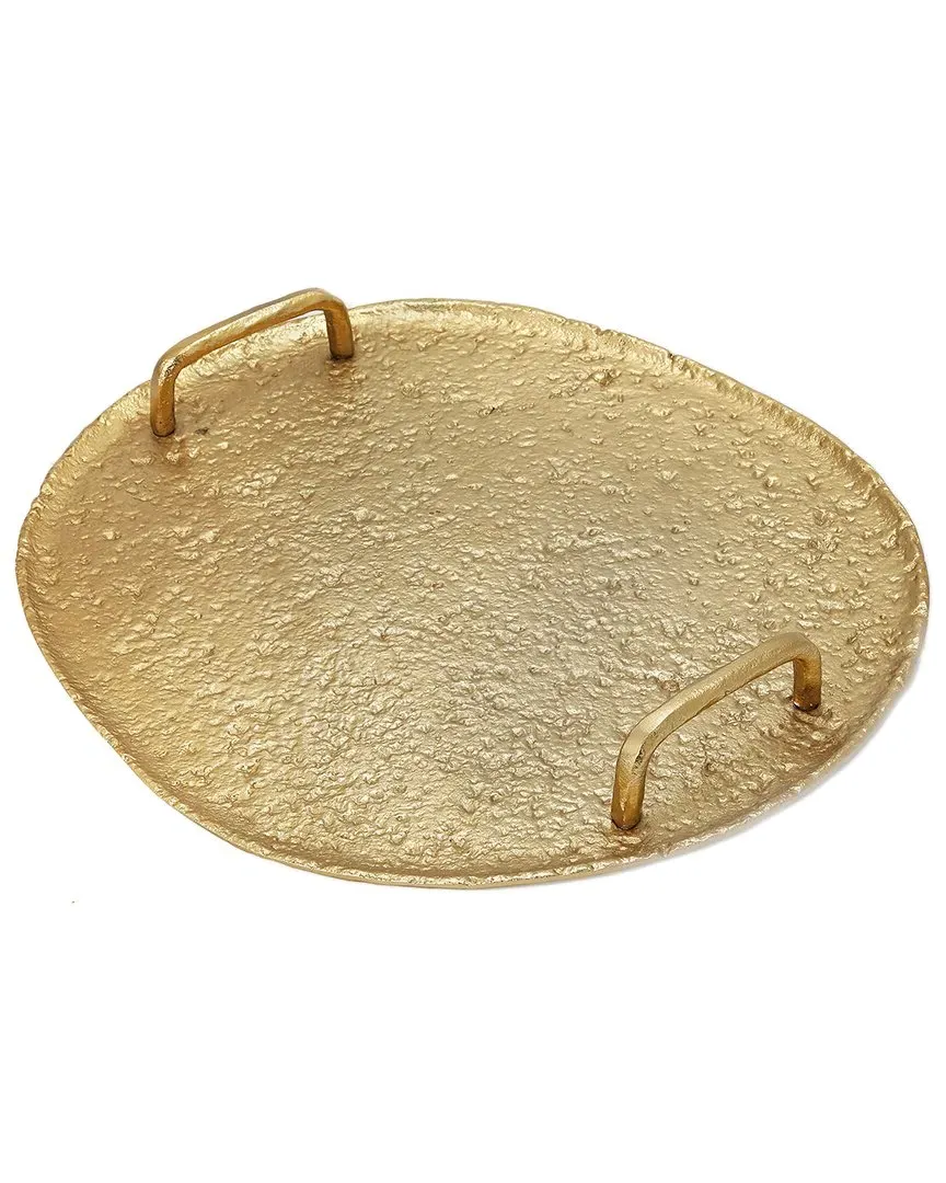 Alice Pazkus Hammered Round Tray with Handles - Gold image