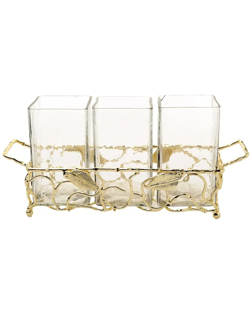 Alice Pazkus Leaf Cutlery Holder with Glass Inserts - Gold image