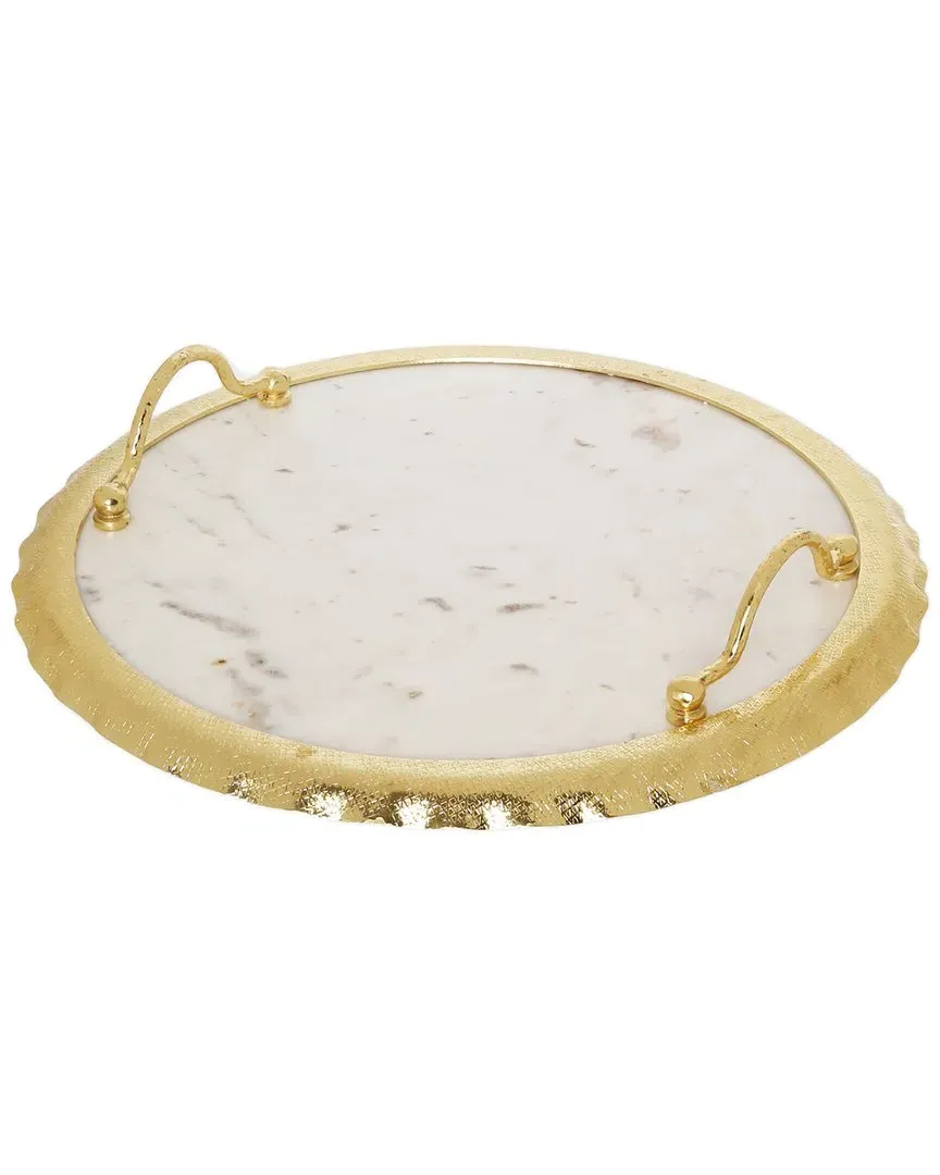 Edge Round Marble Tray with Handles - Gold image