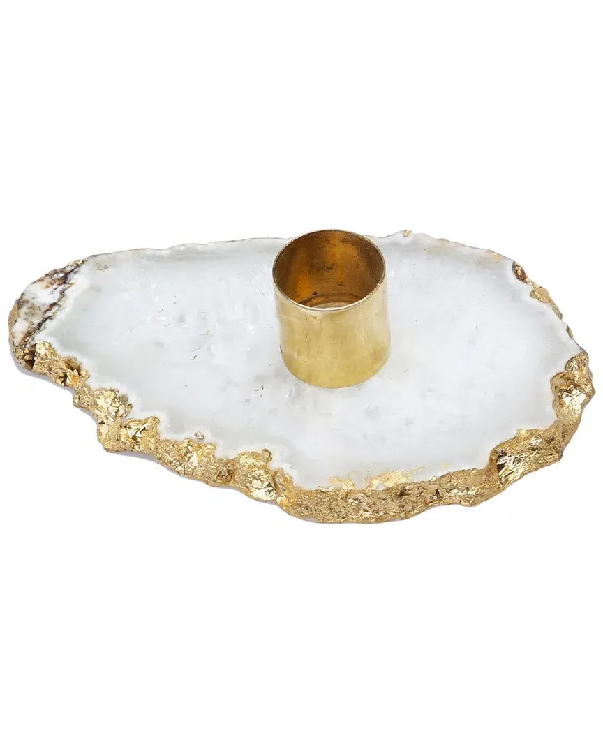 Flat Agate Stone Candle Holder - Gold image