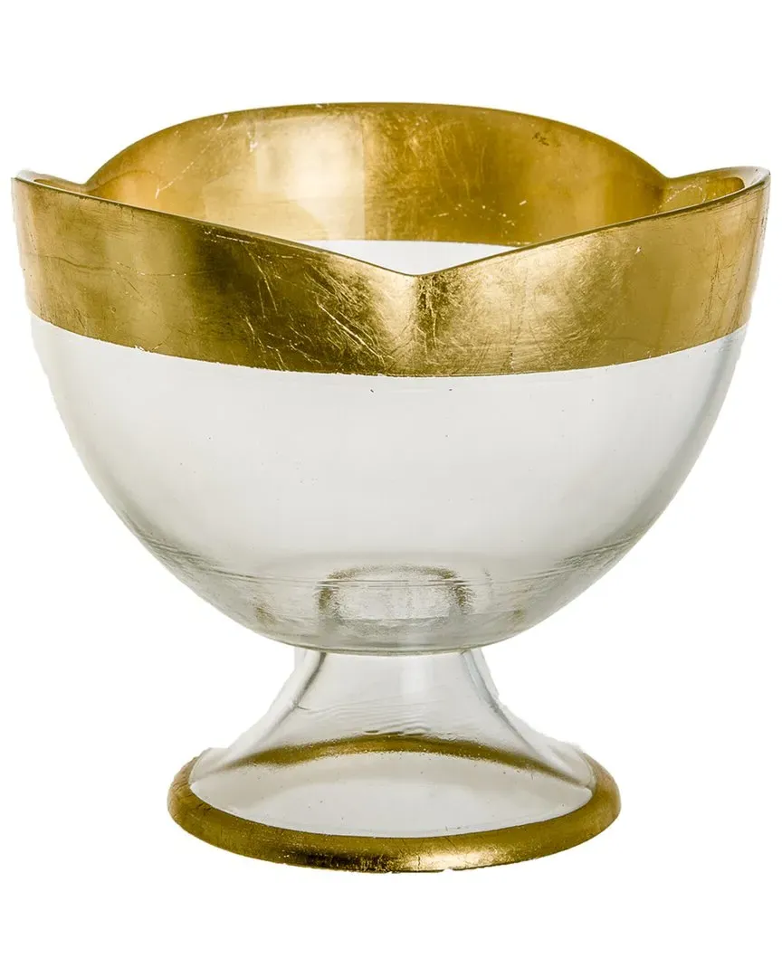 Flower Shaped Footed Bowl with Gold Decoration - Gold image