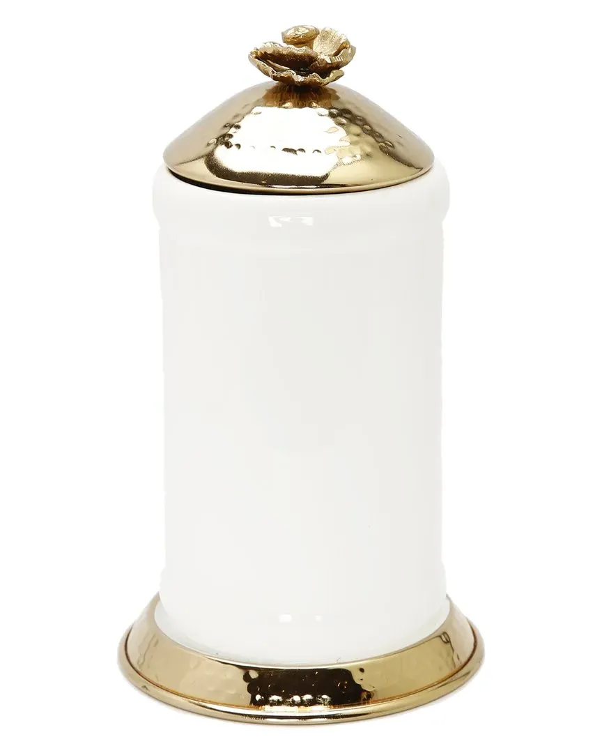 Flowered Knob Canister with Hammered Lid - White, Glass
