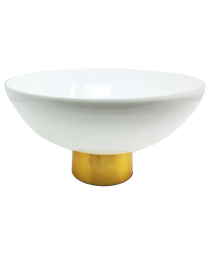 Glass Bowl On Gold Base - White image