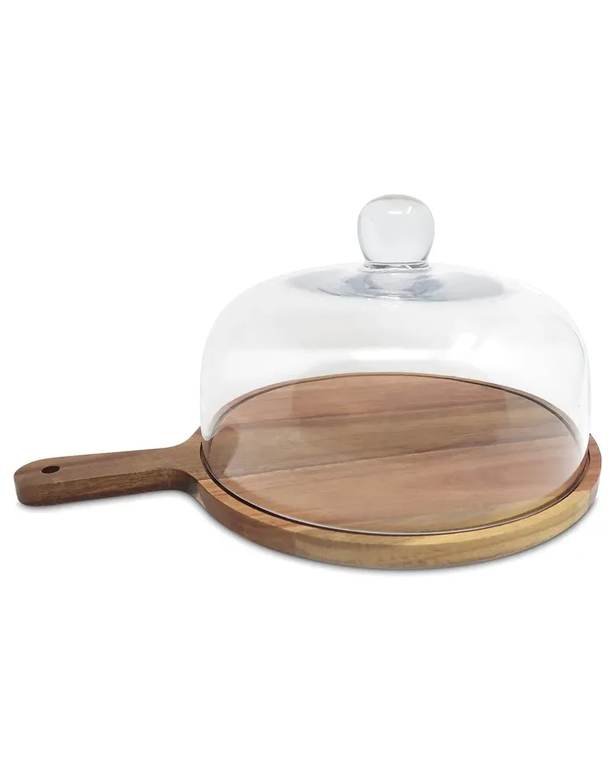 Glass Cake Dome on Wooden Board Base - Brown image