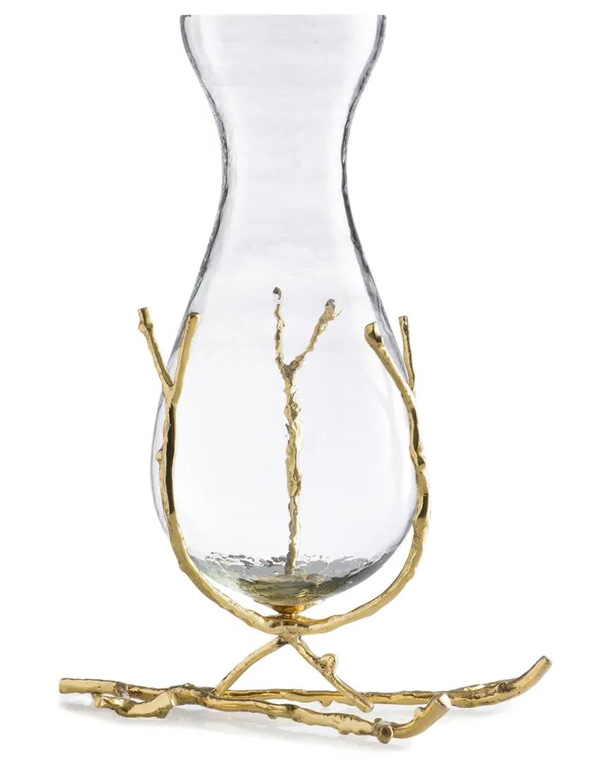 Glass Vase with Gold Twig Base - Gold