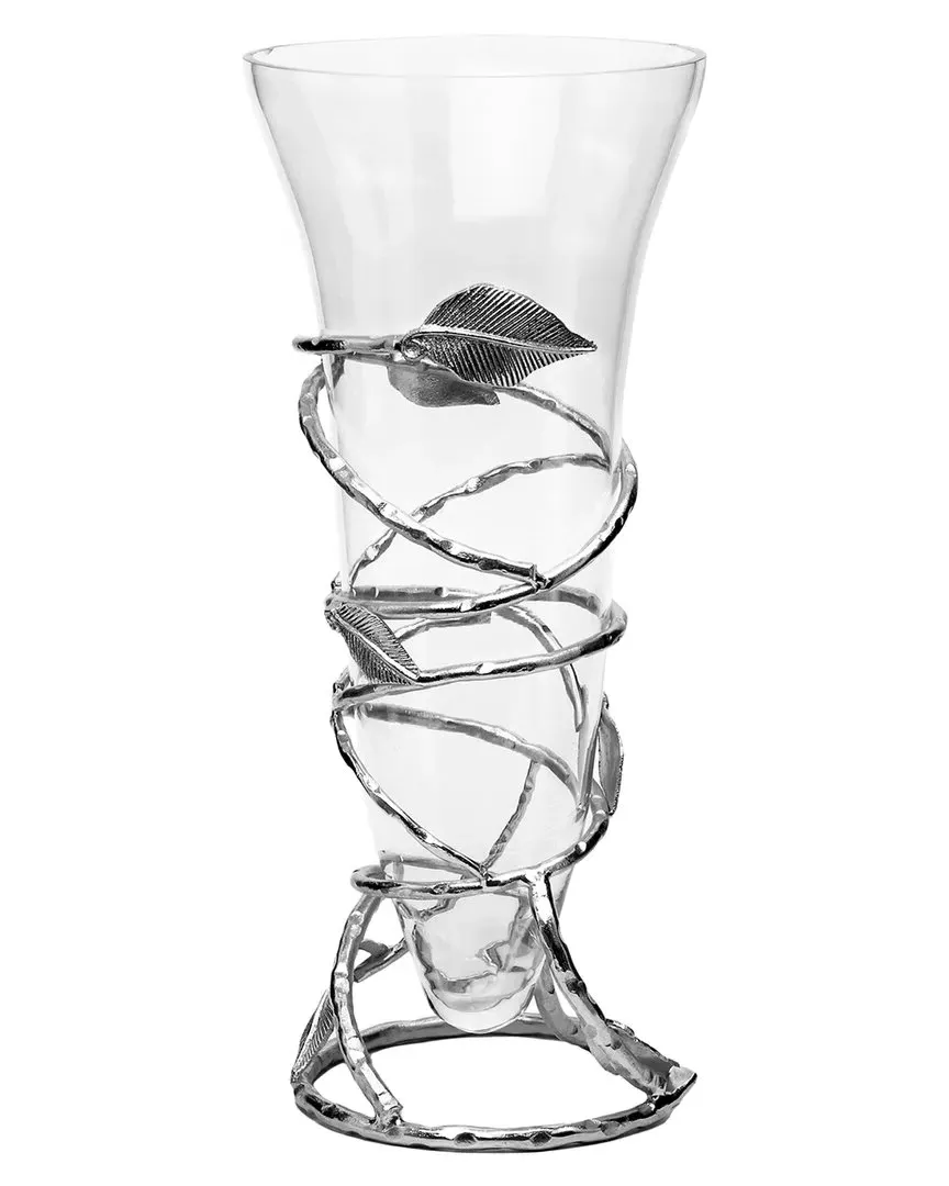 Glass Vase with Removable Silver Leaf Base - Silver