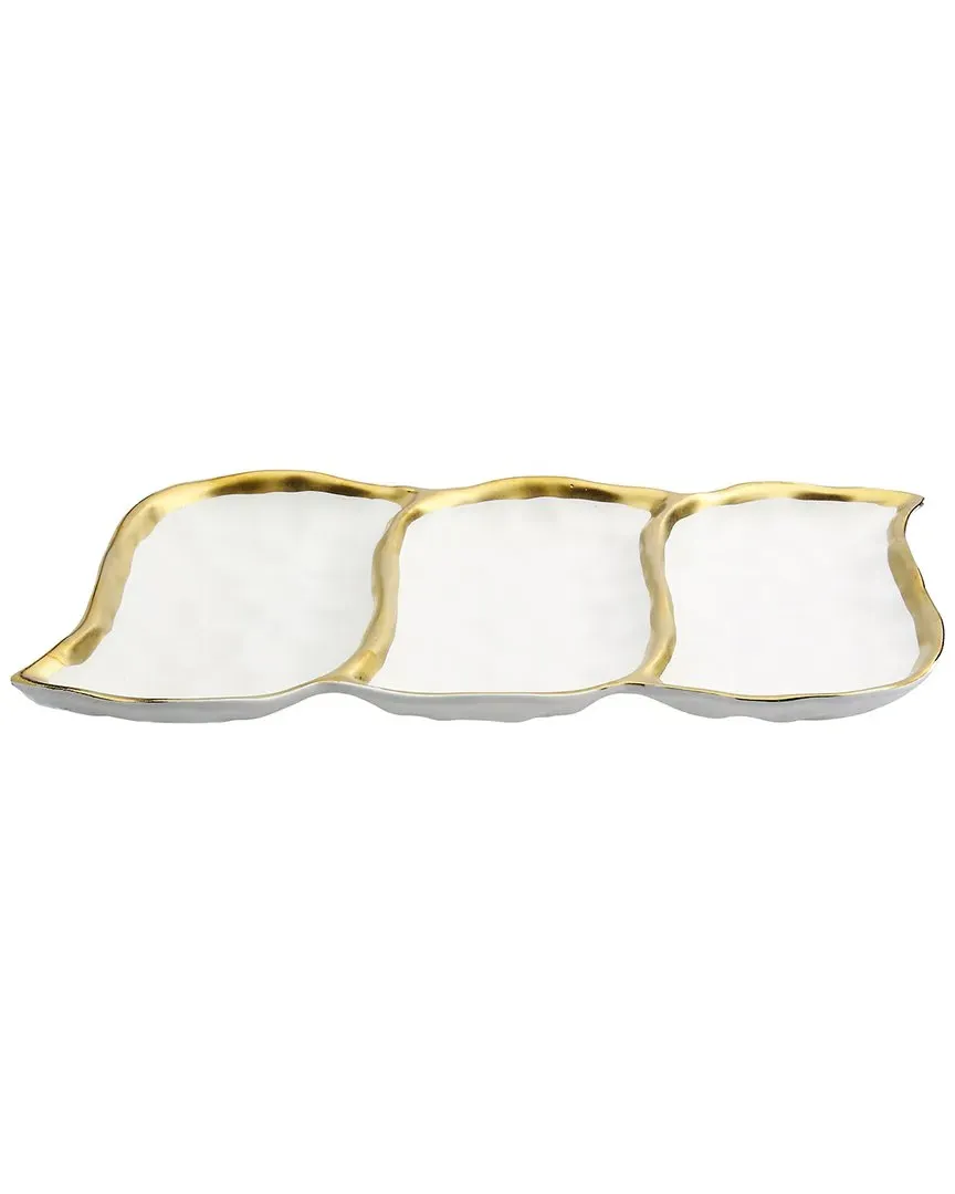 Gold White Porcelain 3-Compartment Relish Dish - White