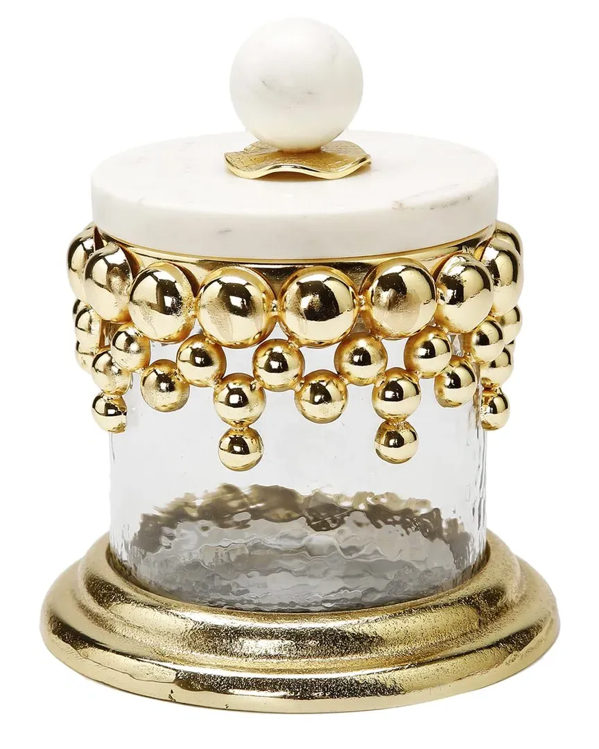 Hammered Glass Canister with Marble Lid - Gold, Marble image