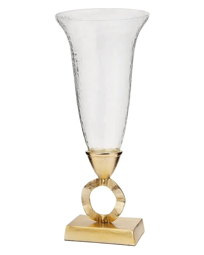 Hammered Glass Vase with Brass Loop Stem - Gold image
