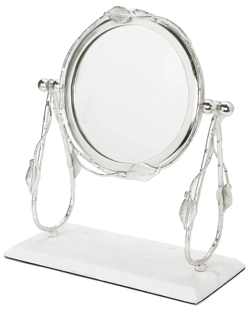 Leaf Table Mirror with Marble Base - Silver