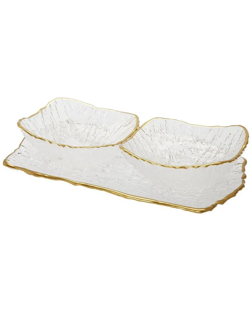 Set of 3 Glass Relish Dish with Bowls - Gold image