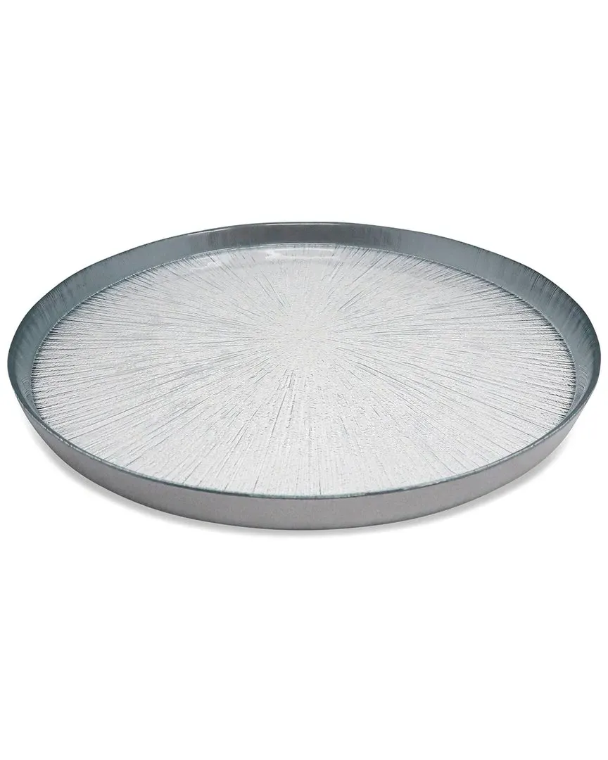 Set of 4 Crystal Glass Chargers with Silver Wall - Silver