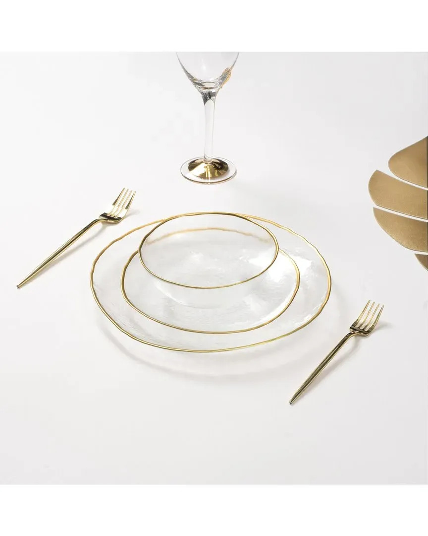 Set of 4 Dinner Plates with Rim - Gold