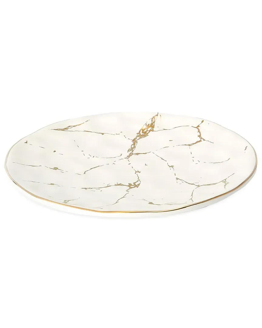 Set of 4 Porcelain Dinner Plates with Gold Design - White image