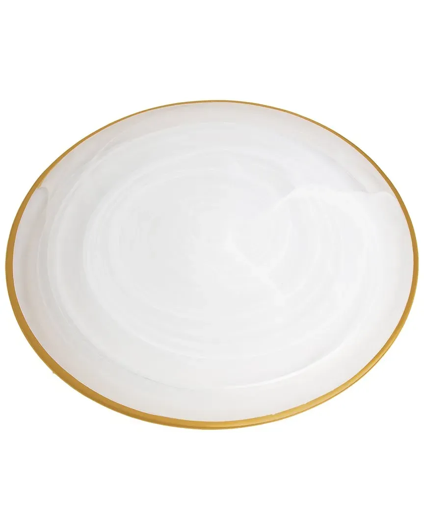 Set of 4 White Alabaster Chargers - Gold