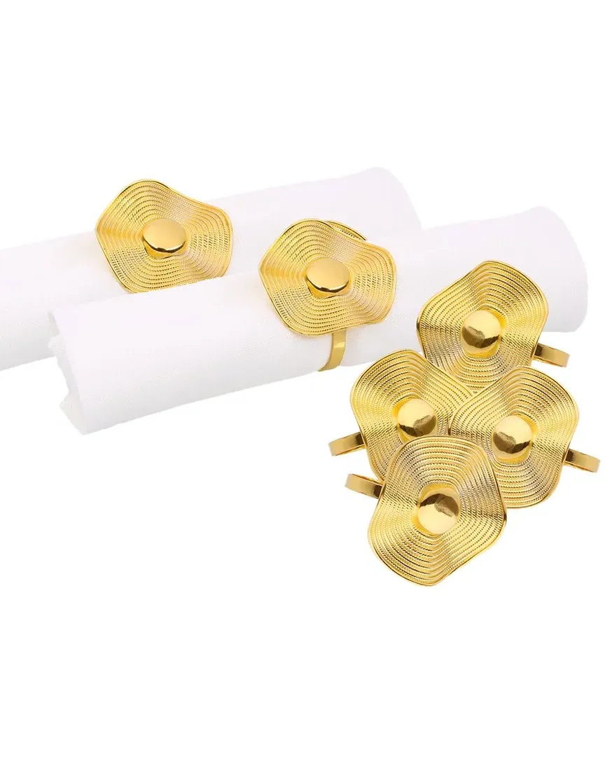 Set of 6 Button Napkin Rings - Gold, Stainless Steel