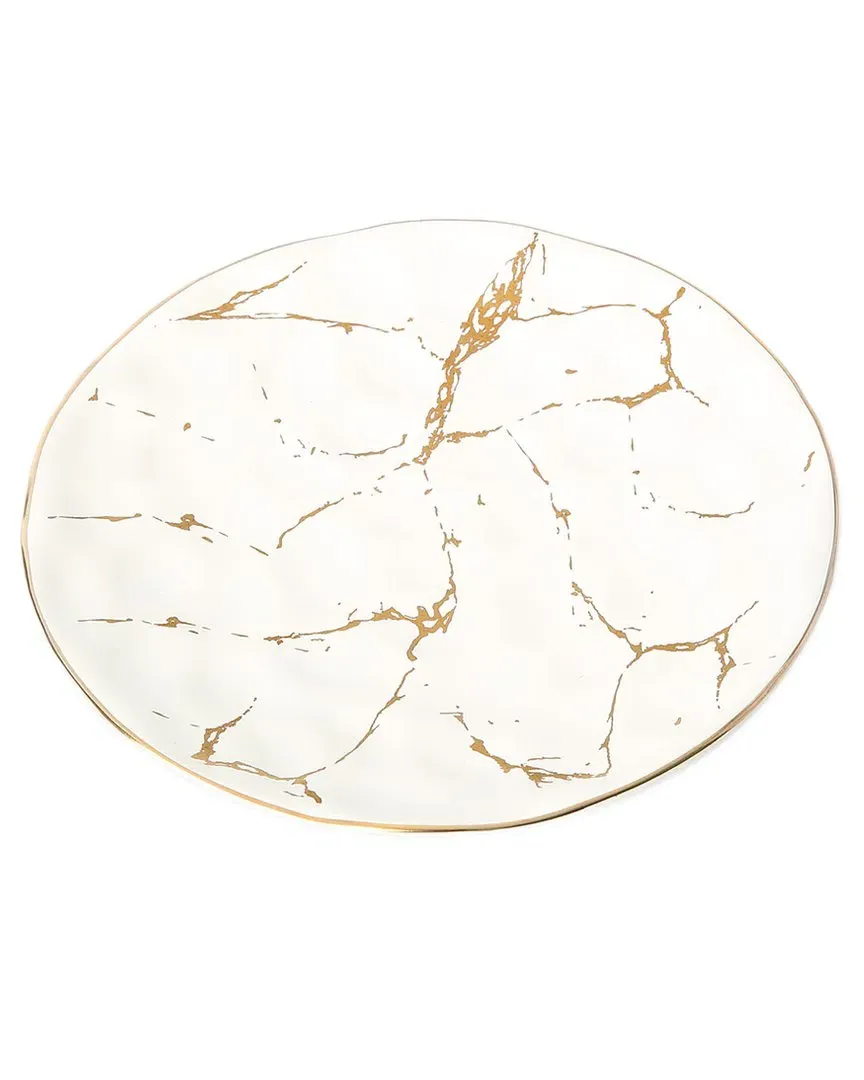 Set of 6 Dessert Plates with Gold Design - Gold, Porcelain image