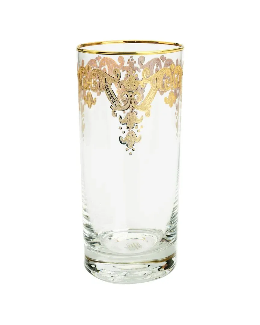Set of 6 Tumblers with 24K Gold Artwork - Clear, Glass