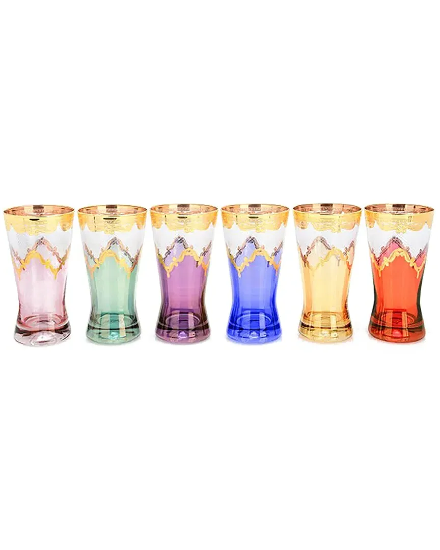 Set of 6 Tumblers with Gold Accents - Clear, Glass