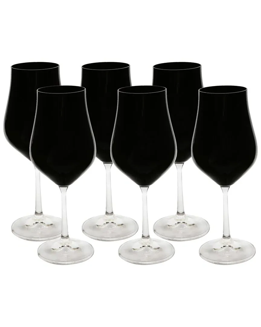 Set of 6 Wine Glasses - Black, Glass