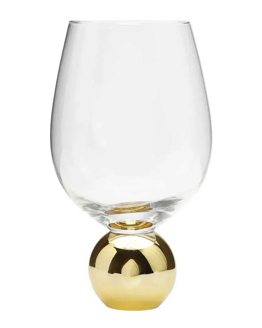 Set of 6 Wine Glasses with Ball Pedestal - Gold, Glass